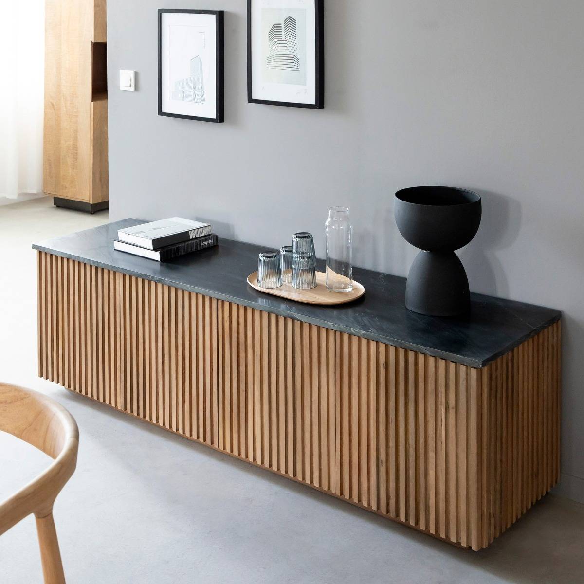 Meuble TV en bois de manguier BETTY bois clair, MADE IN MEUBLES