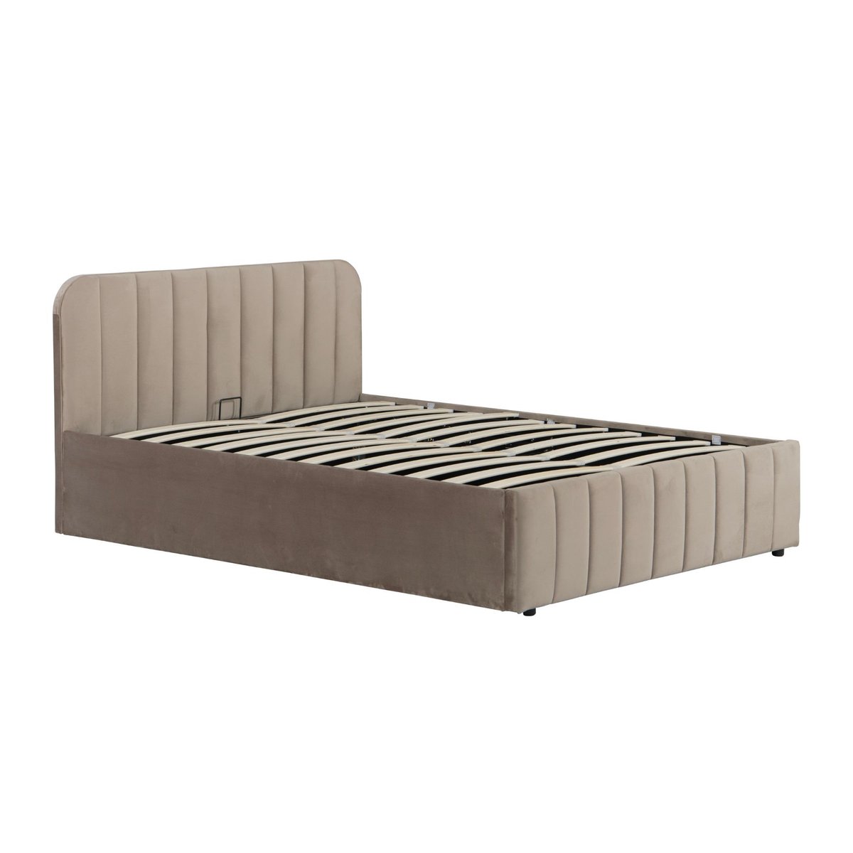 Lit coffre en velours avec tête de lit taupe, TERRE DE NUIT