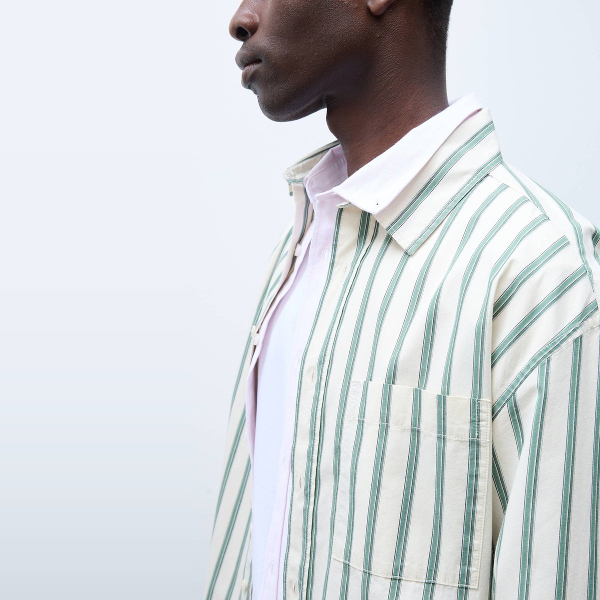 Chemise manches longues rayée en coton ecru, MONOPRIX
