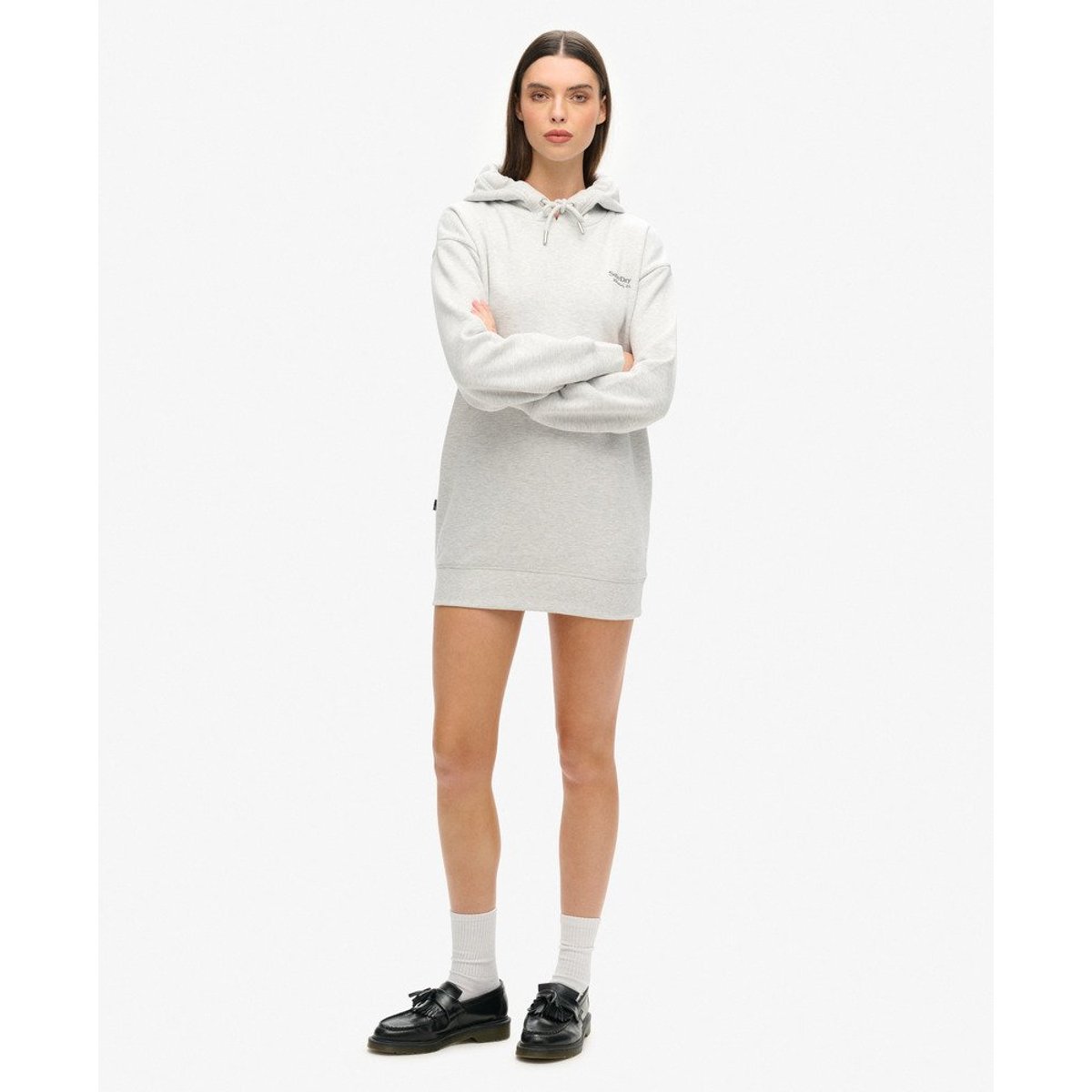 Robe sweat à capuche Essential gris glacier chiné, SUPERDRY