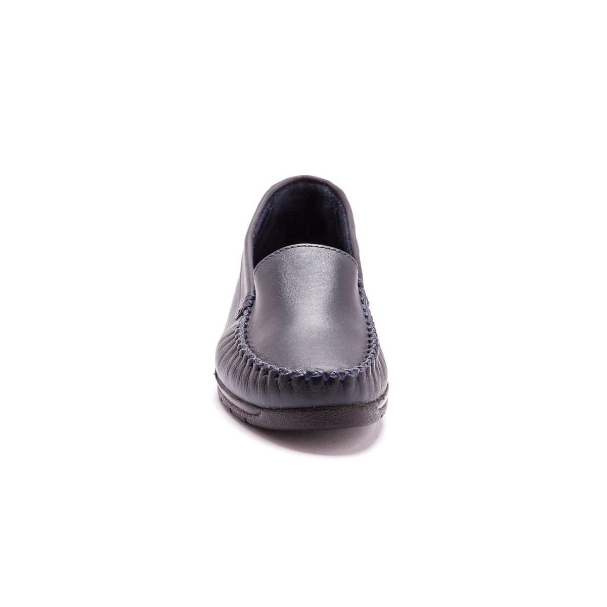 Mocassins À Plateau Lisse Cousu Main, Grande Largeur bleu foncé uni, PEDICONFORT