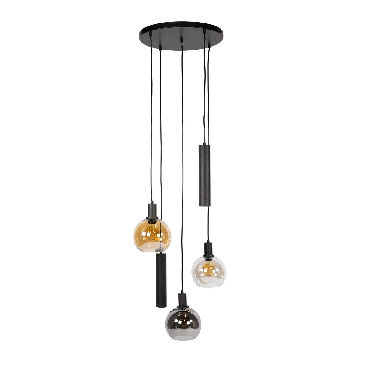 Suspension grande hauteur verre tricolore métal 5 lampes NOVA chrome, PIER IMPORT