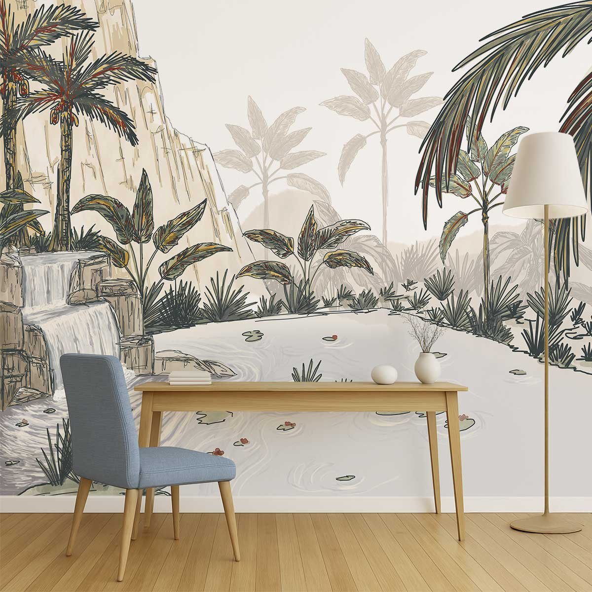 Papier peint panoramique Cascade tropicale intissé, HEXOA