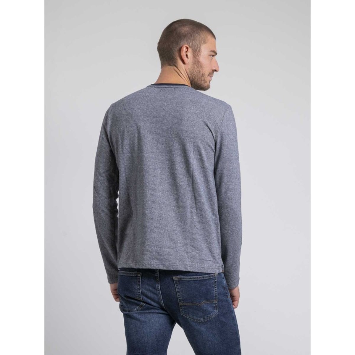 T-shirt Manches Longues Col Rond Pur Coton Jaramoji bleu marine, RITCHIE