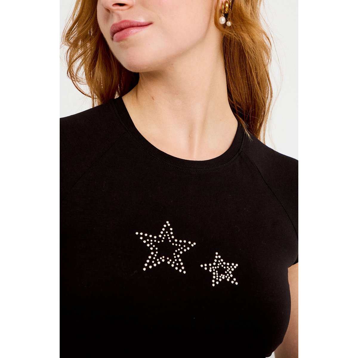 T-shirt ajusté court col rond noir, CACHE CACHE
