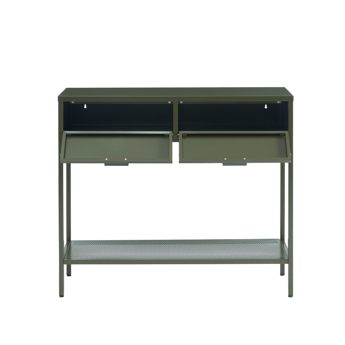 Console en acier vert olive foncé, PANTONE