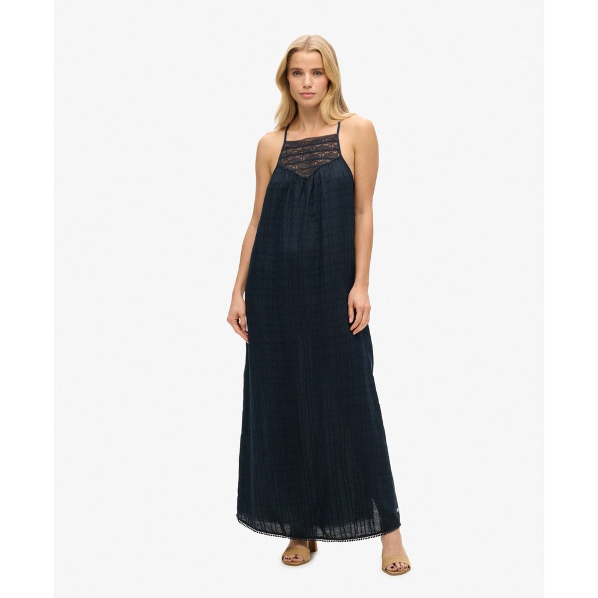 Robe de plage dos nu longue en dentelle bleu marine éclipse, SUPERDRY
