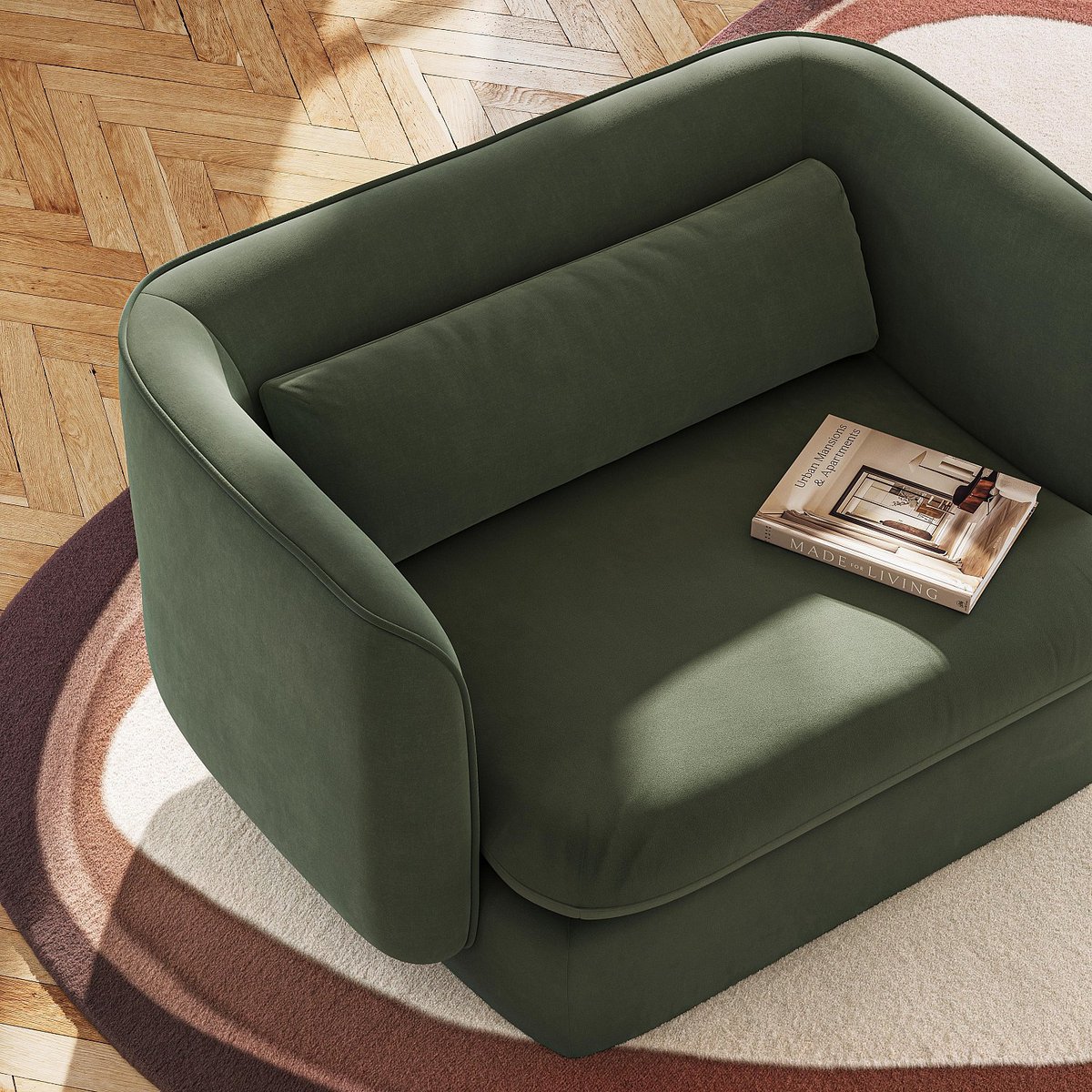 Fauteuil en tissu garni de plumes KALMIA kaki, HABITAT