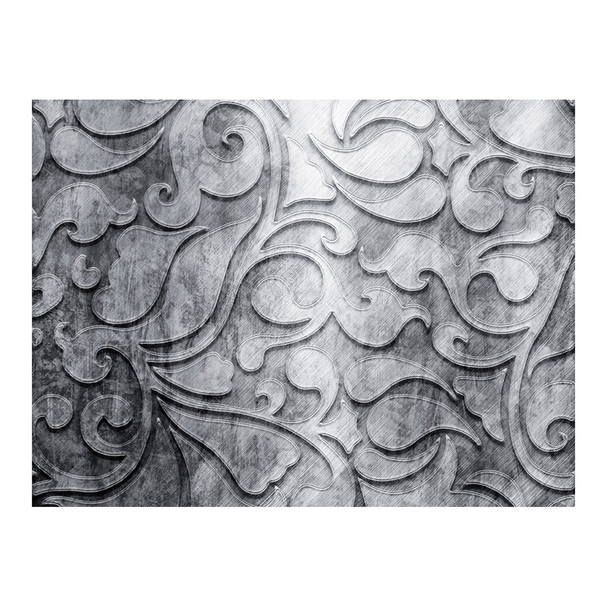 Papier peint intissé panoramique Fond argenté avec motif floral noir, EDEN