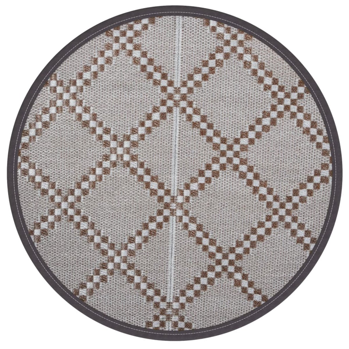 Tapis d’extérieur rond réversible motif graphique tissé marron brun, HOME MAISON