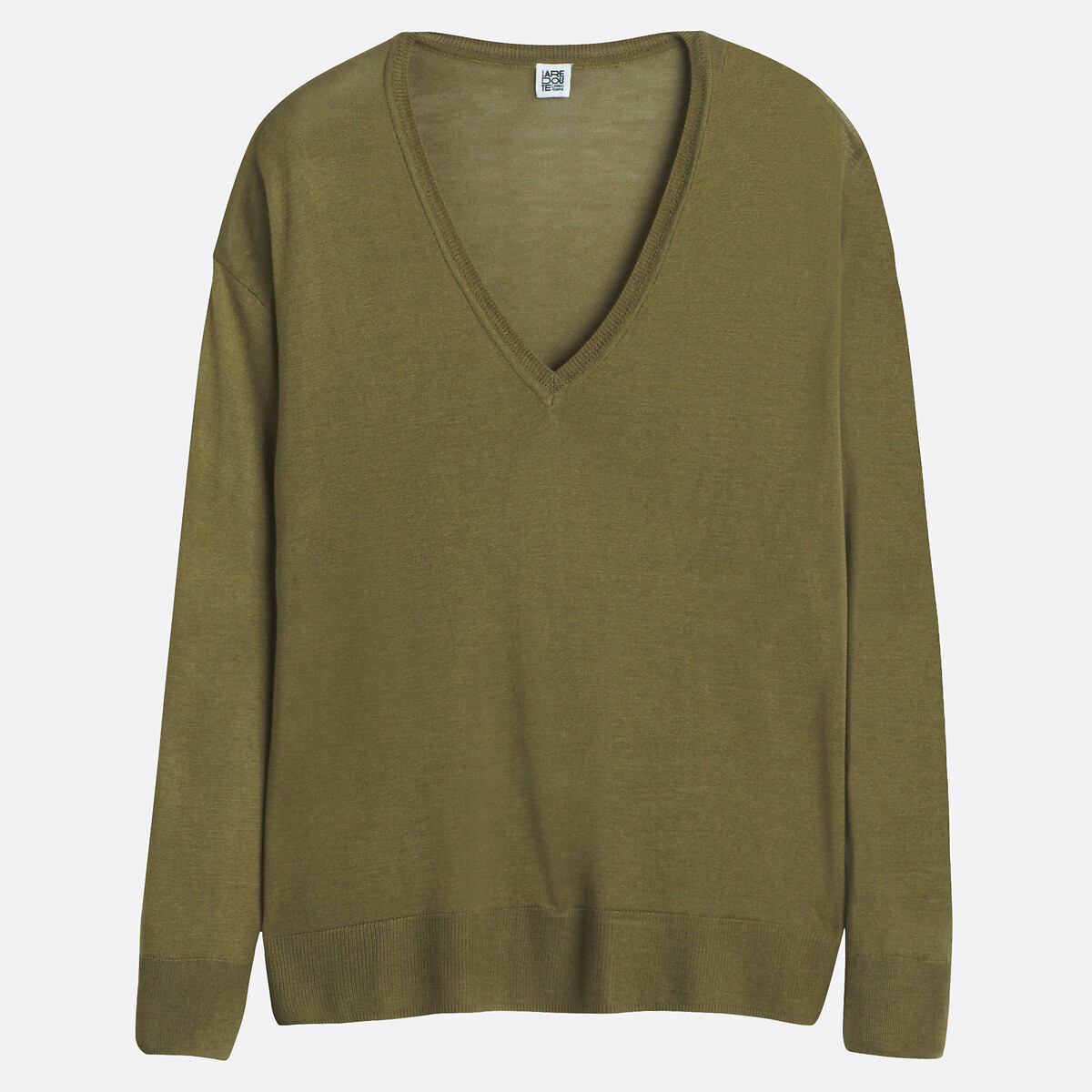 Pull col V, en fine maille vert kaki, LA REDOUTE COLLECTIONS