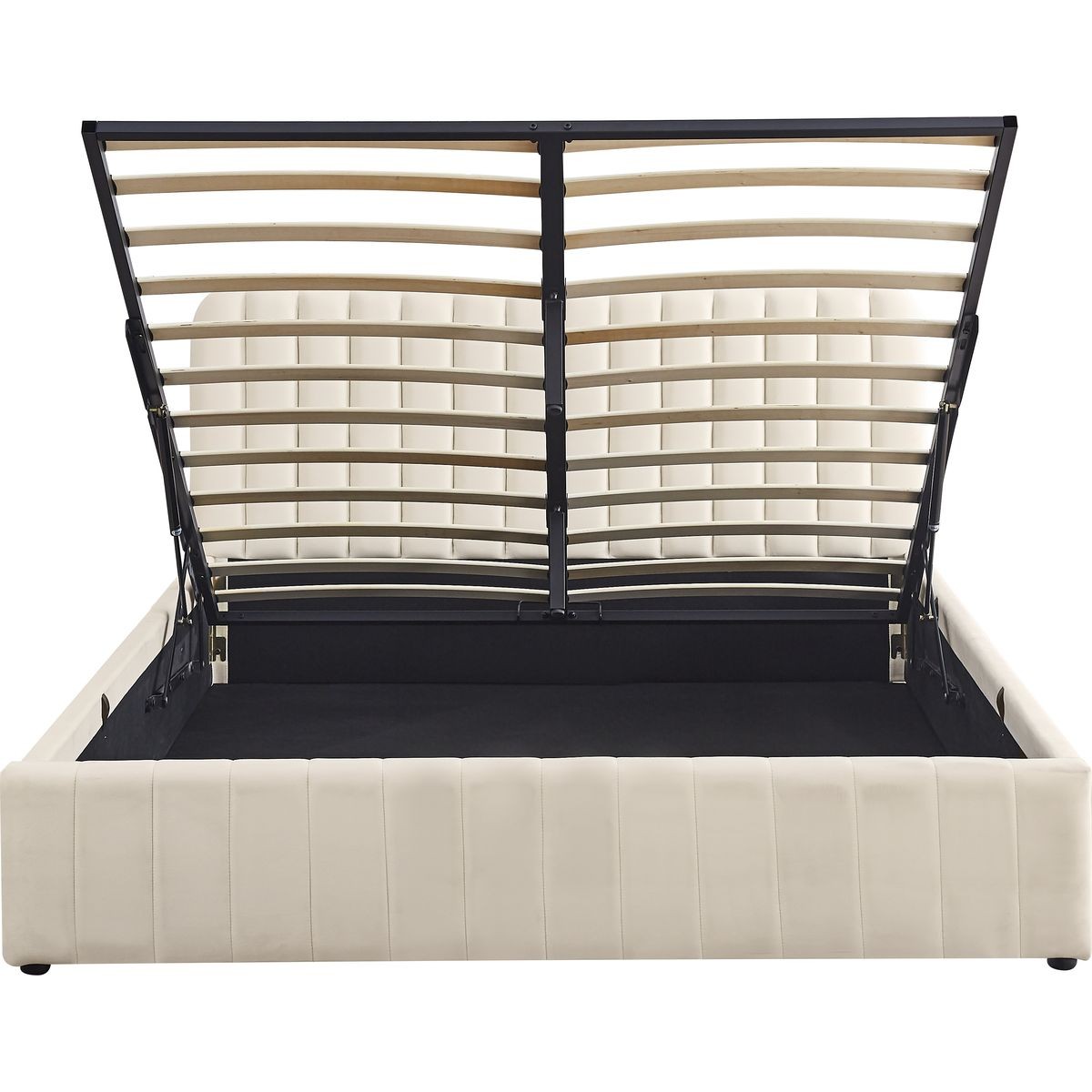 Lit coffre avec tête de lit en velours - AVA beige, HOMIFAB
