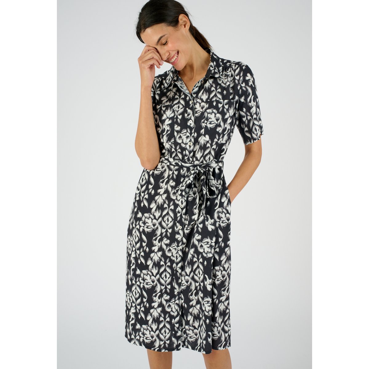 Robe-chemise fibre pure viscose Lenzing(TM) noir graphique, DAMART