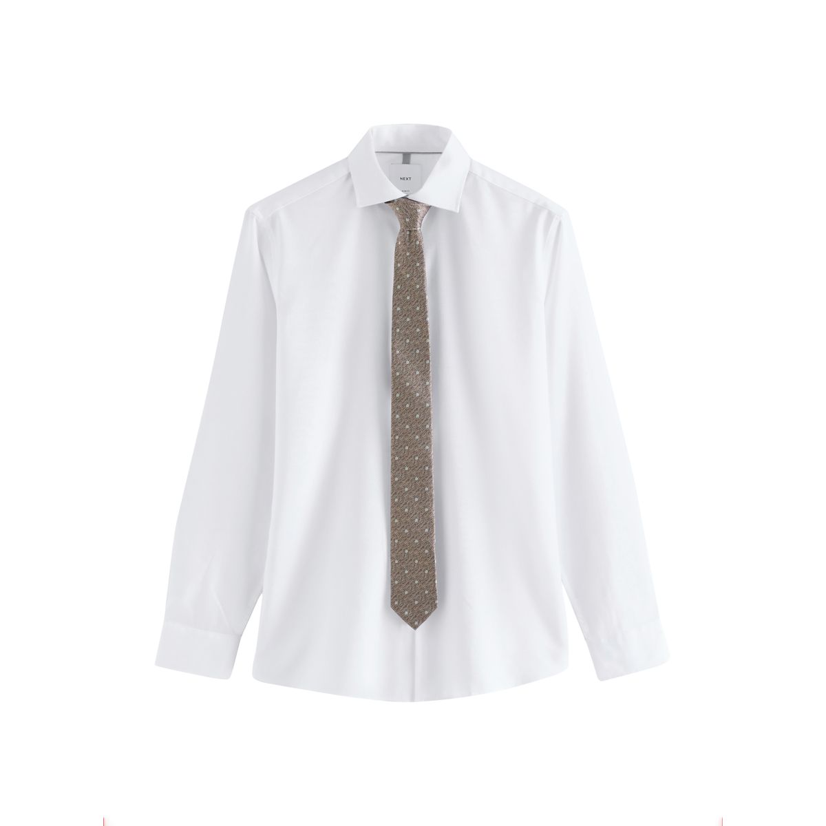 Chemise en coton, cravate et pochette blanc/neutre à pois, NEXT