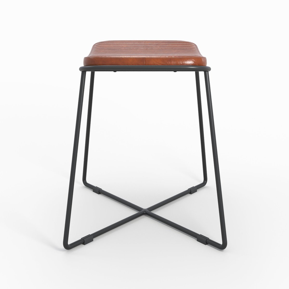 Tabouret en cuir et pieds en métal - GERMAIN marron, MAISON PAVANE