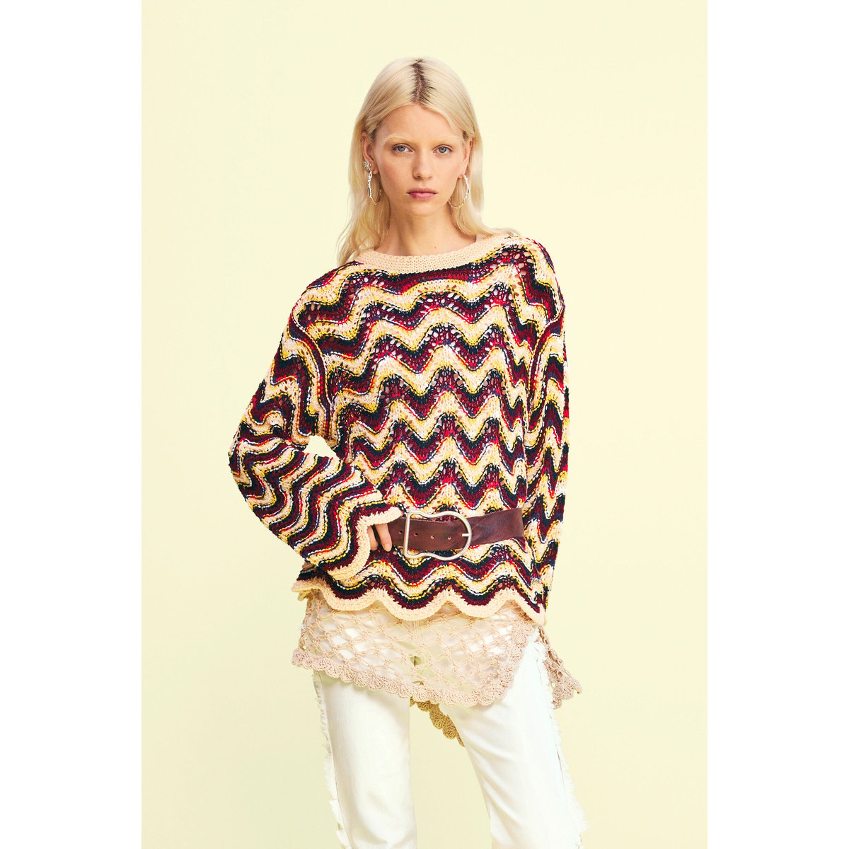 Pull crochet zig zag vert, DESIGUAL