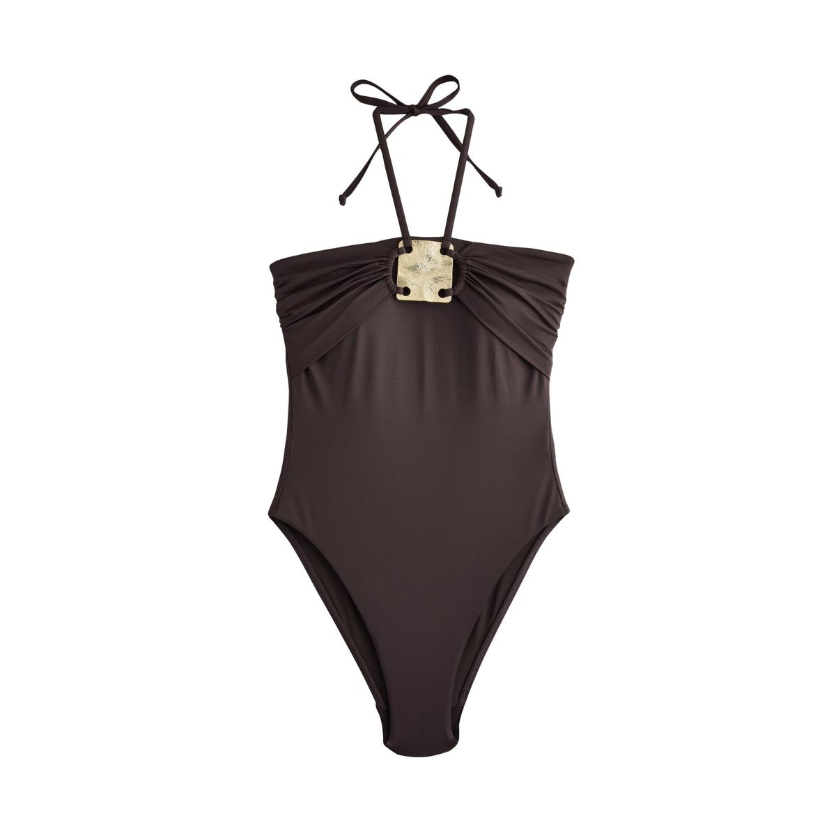 Maillot de bain bandeau effet ventre plat marron chocolat, NEXT