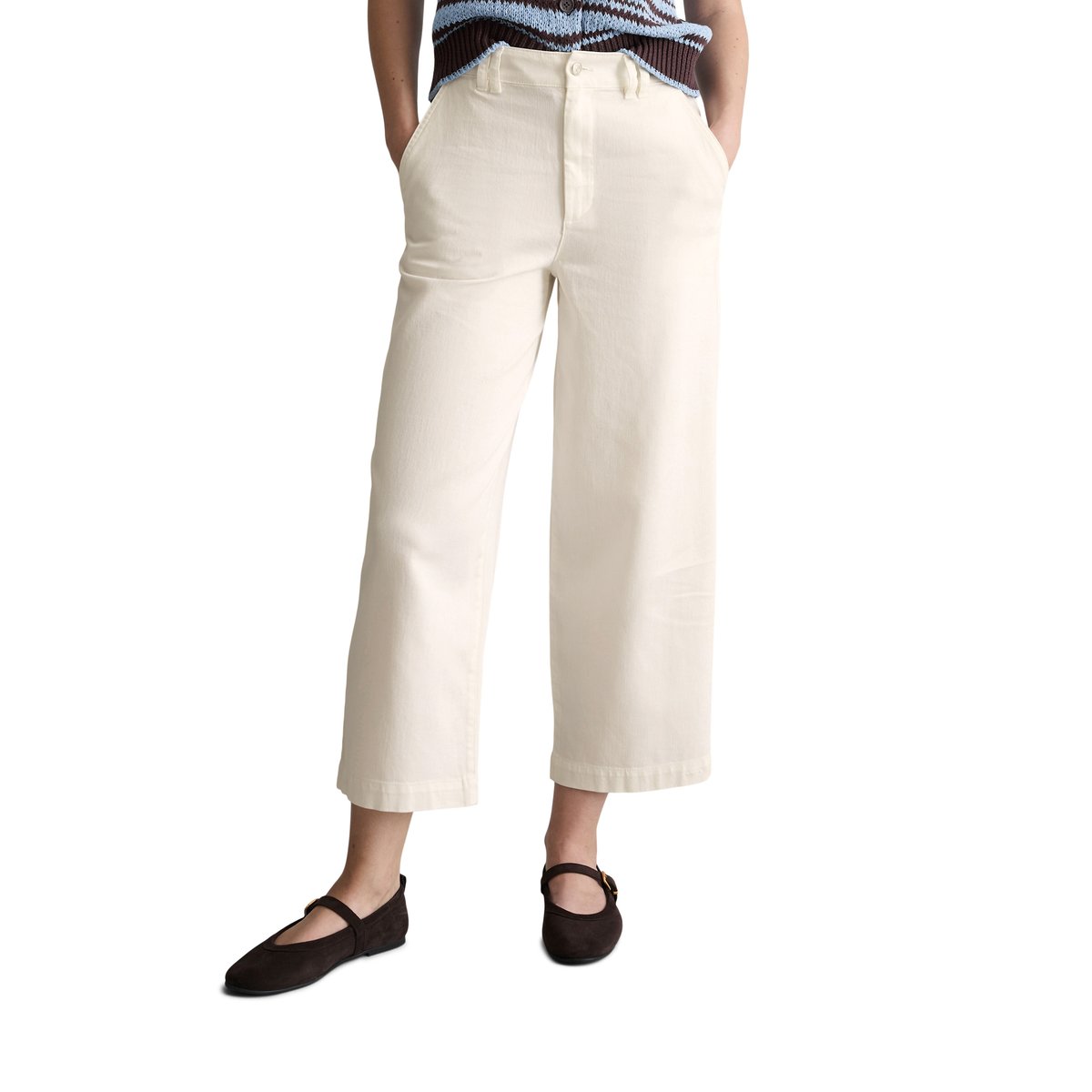 Barrel Pants cropped en coton organique-lyocell stretch blanc naturel, MARC O’POLO DENIM