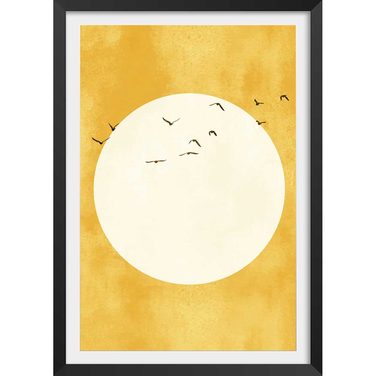 Affiche dessin ""Eternel coucher du soleil"" affiche + cadre en bois - noir, HEXOA