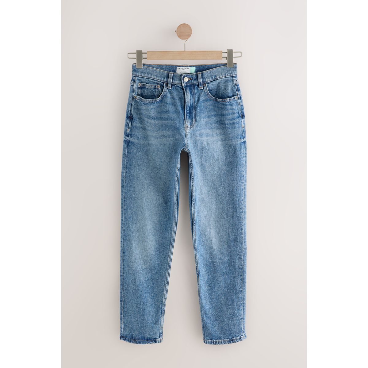 Jean mom stretch confortable jean bleu moyen, NEXT