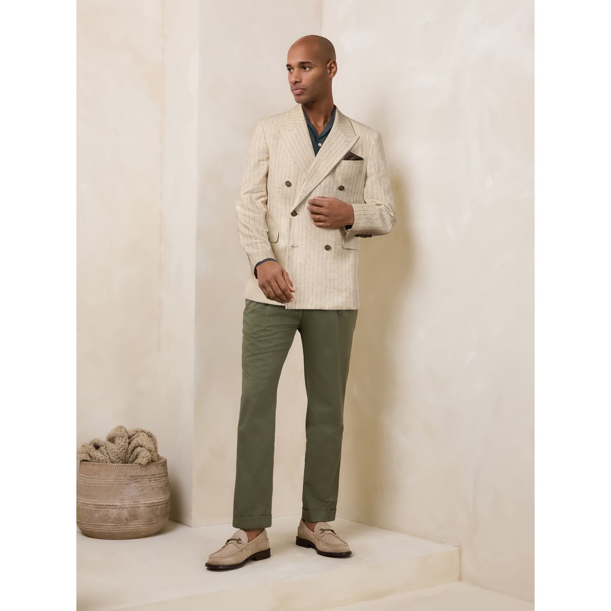 Blazer croisé en lin mélangé rayé n. premium naturel, NEXT
