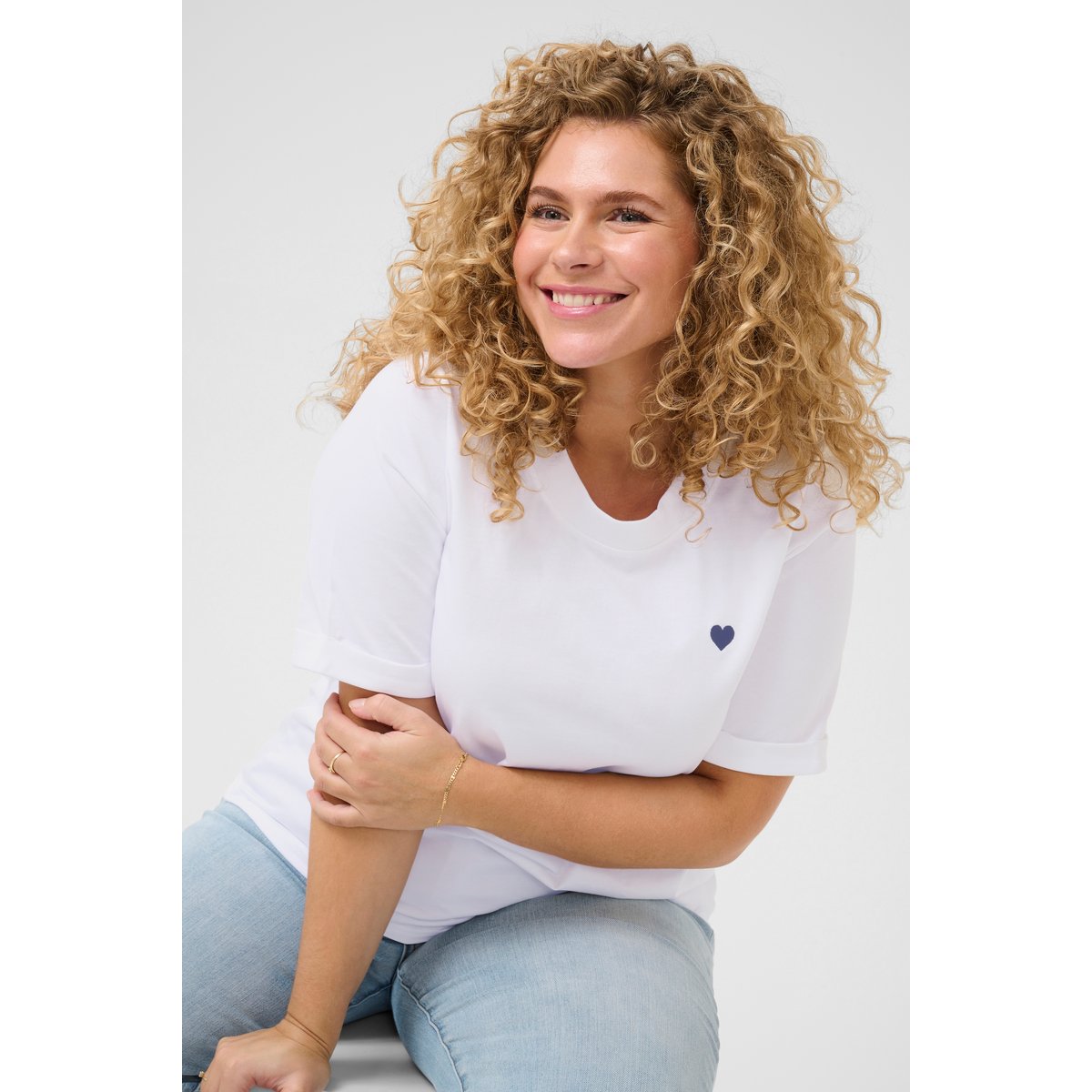 T-shirt col rond coupe décontractée blanc, KAFFE CURVE