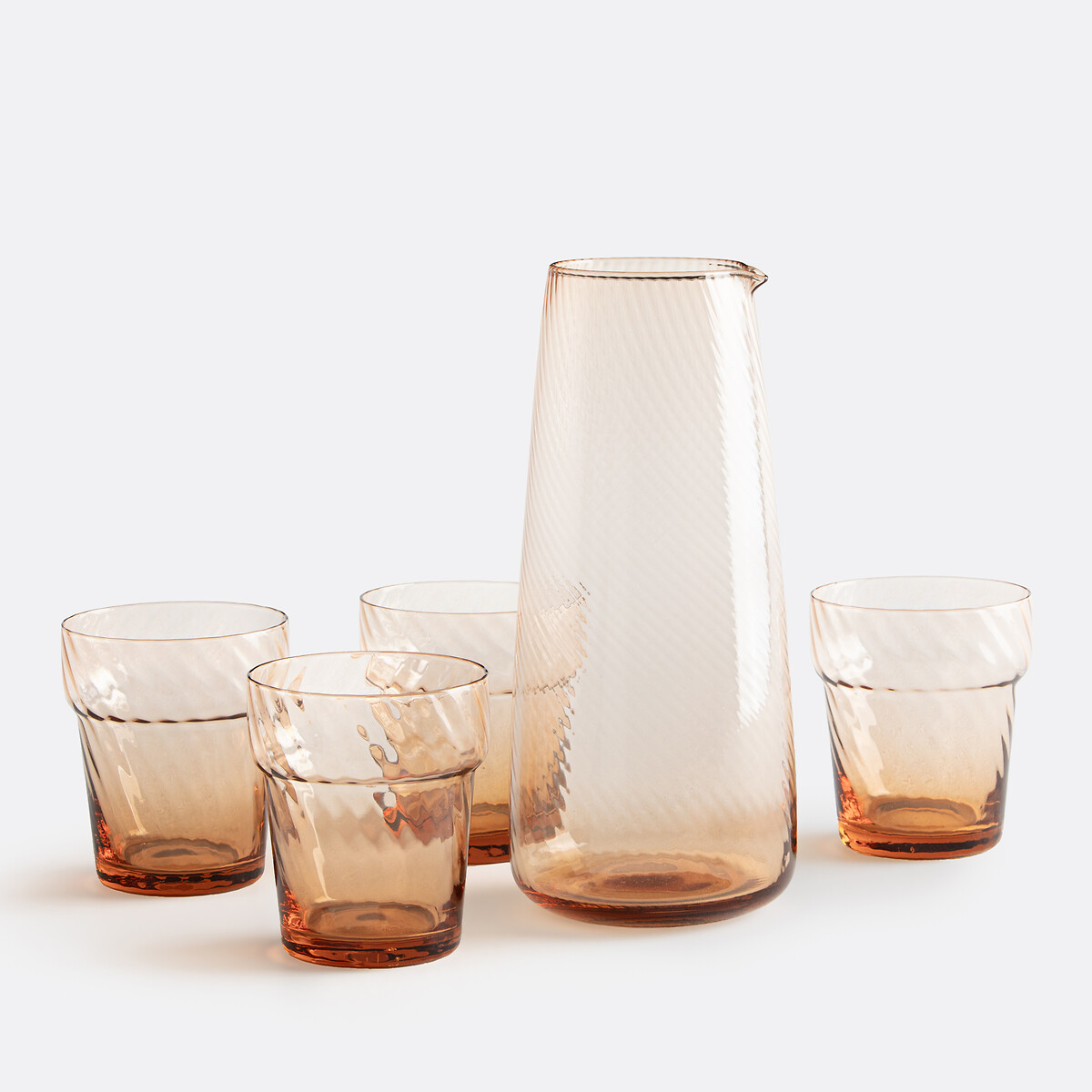 Set von 4 farbigen gedrehten Wassergläsern, JILL hellorange, LA REDOUTE INTERIEURS