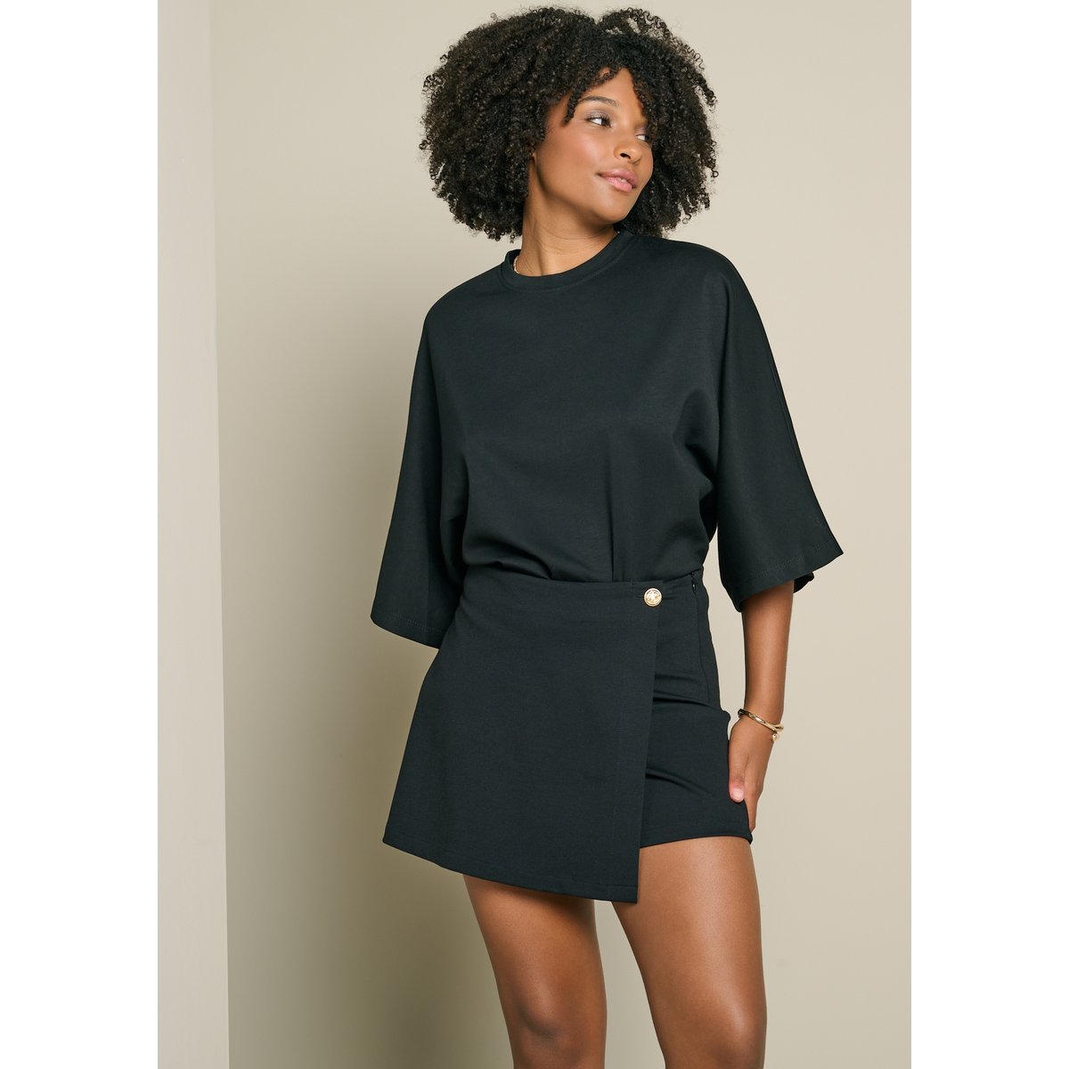 Jupe-short portefeuille noir, LOLALIZA