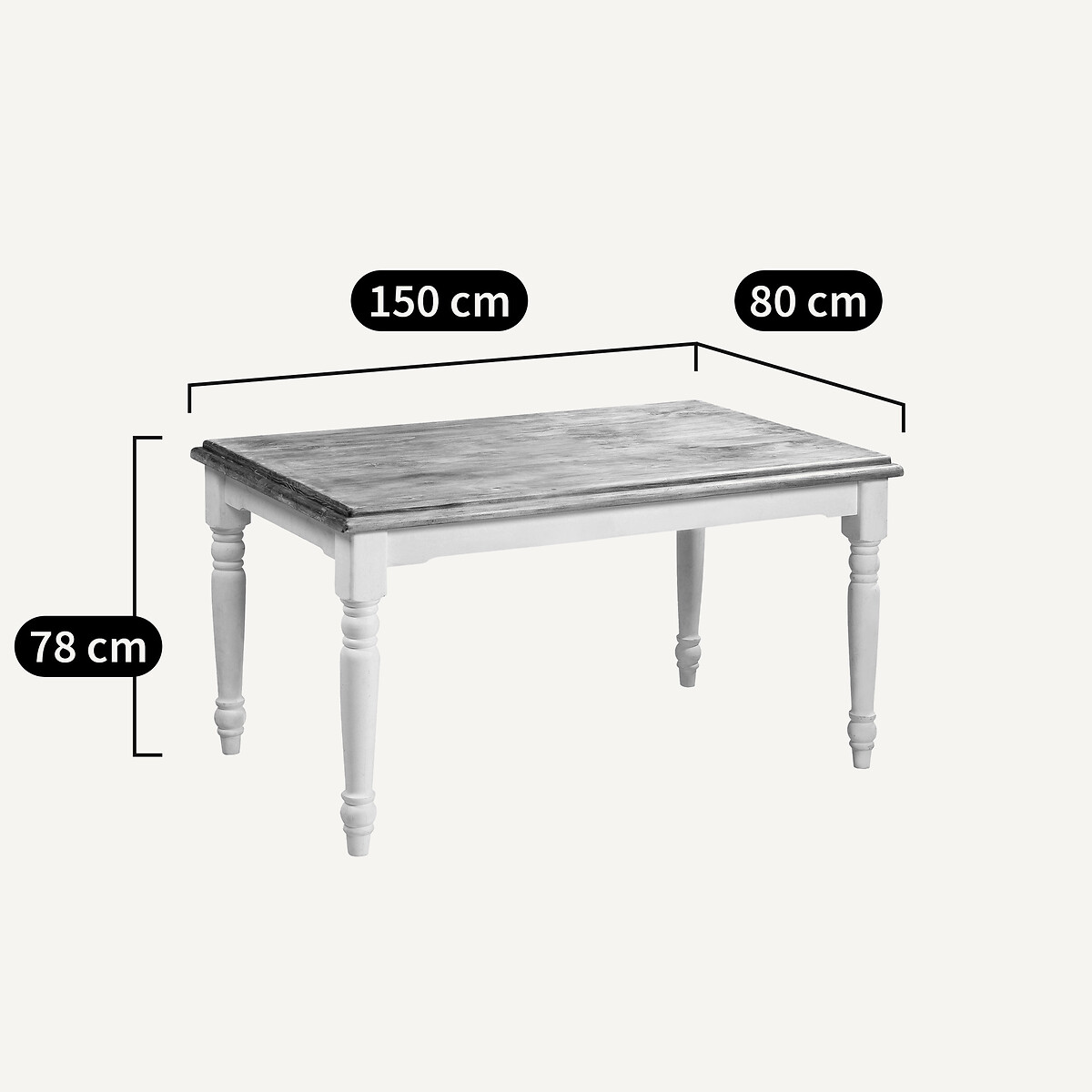Table rectangulaire Germaine, pin massif pin massif blanc/cire, AM.PM
