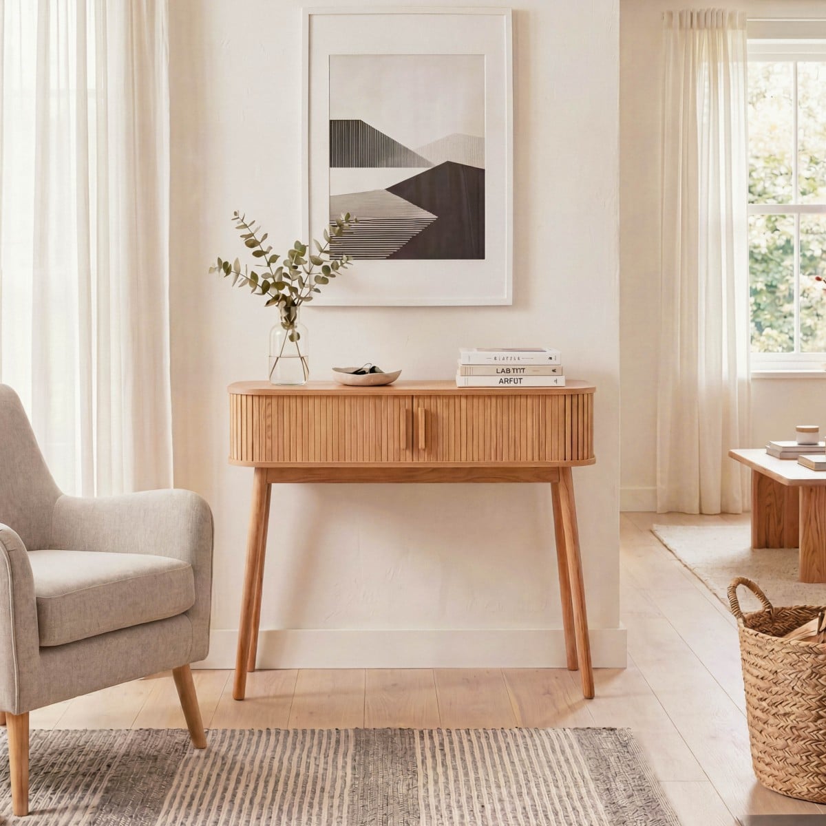 Console 2 portes coulissantes L100 cm - ERNEST bois clair, CALICOSY