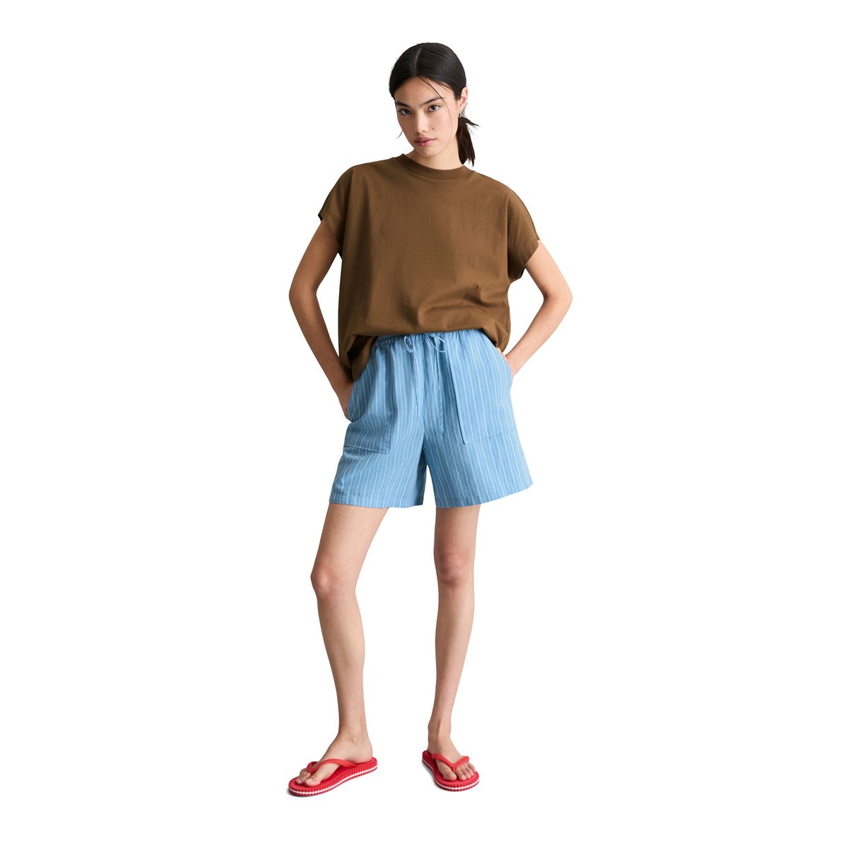 Short rayé régulier en mélange de lin et de coton bleu, MARC O’POLO DENIM