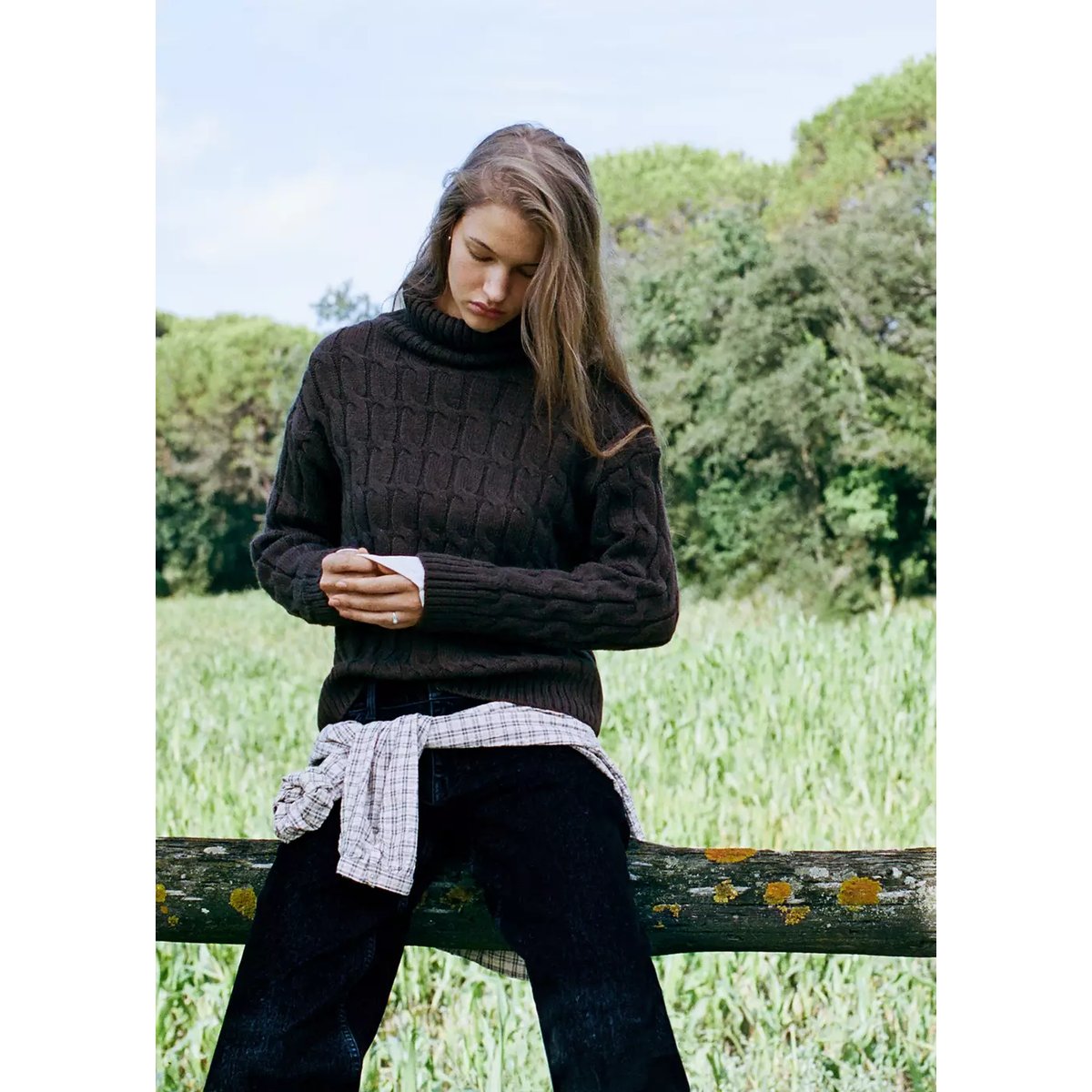 Pull-over torsades col roulé marron, MANGO TEEN