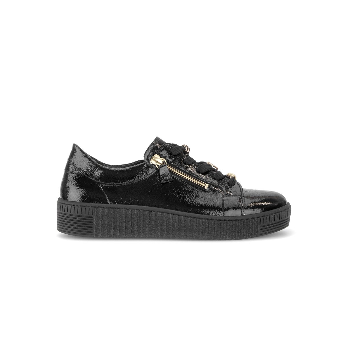 Baskets en cuir verni à talon compensé noir, GABOR