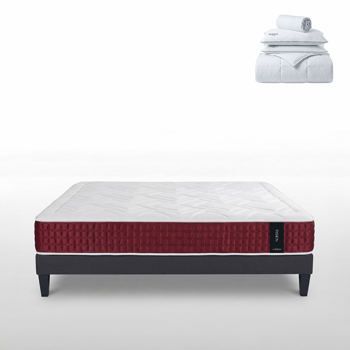 Ensemble Matelas+sommier Ressorts PASSION + accessoires - 32 cm d'épaisseur - Accueil moelleux, soutien ferme blanc, MAISON AUBERTIN