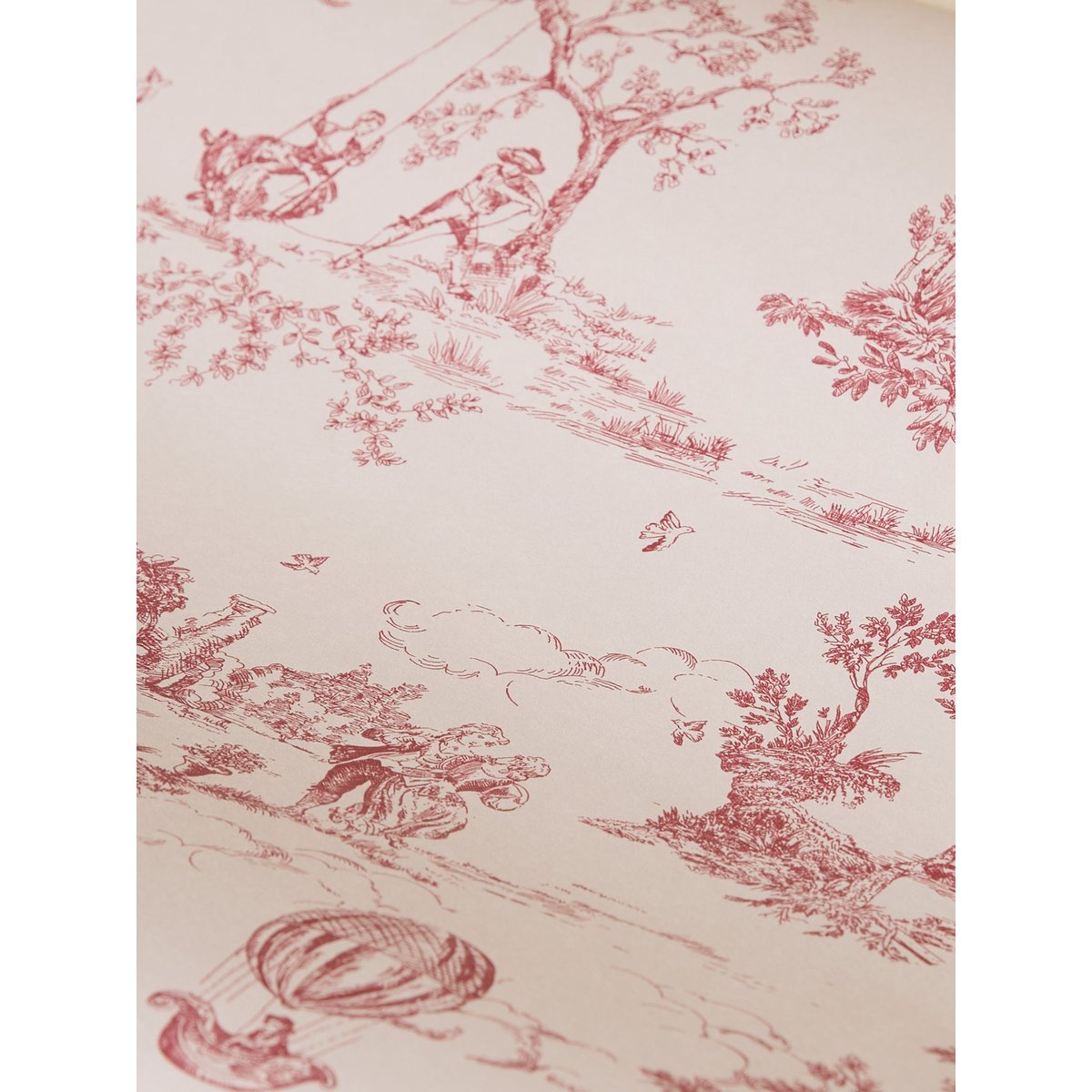 Papier peint écru esprit toile de Jouy jouy bordeaux, CYRILLUS