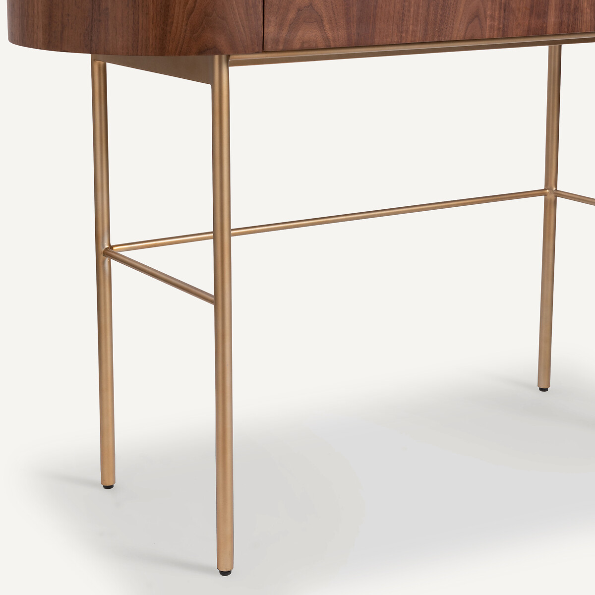 Bureau console plaqué noyer et cuir, Aslen noyer, AM.PM
