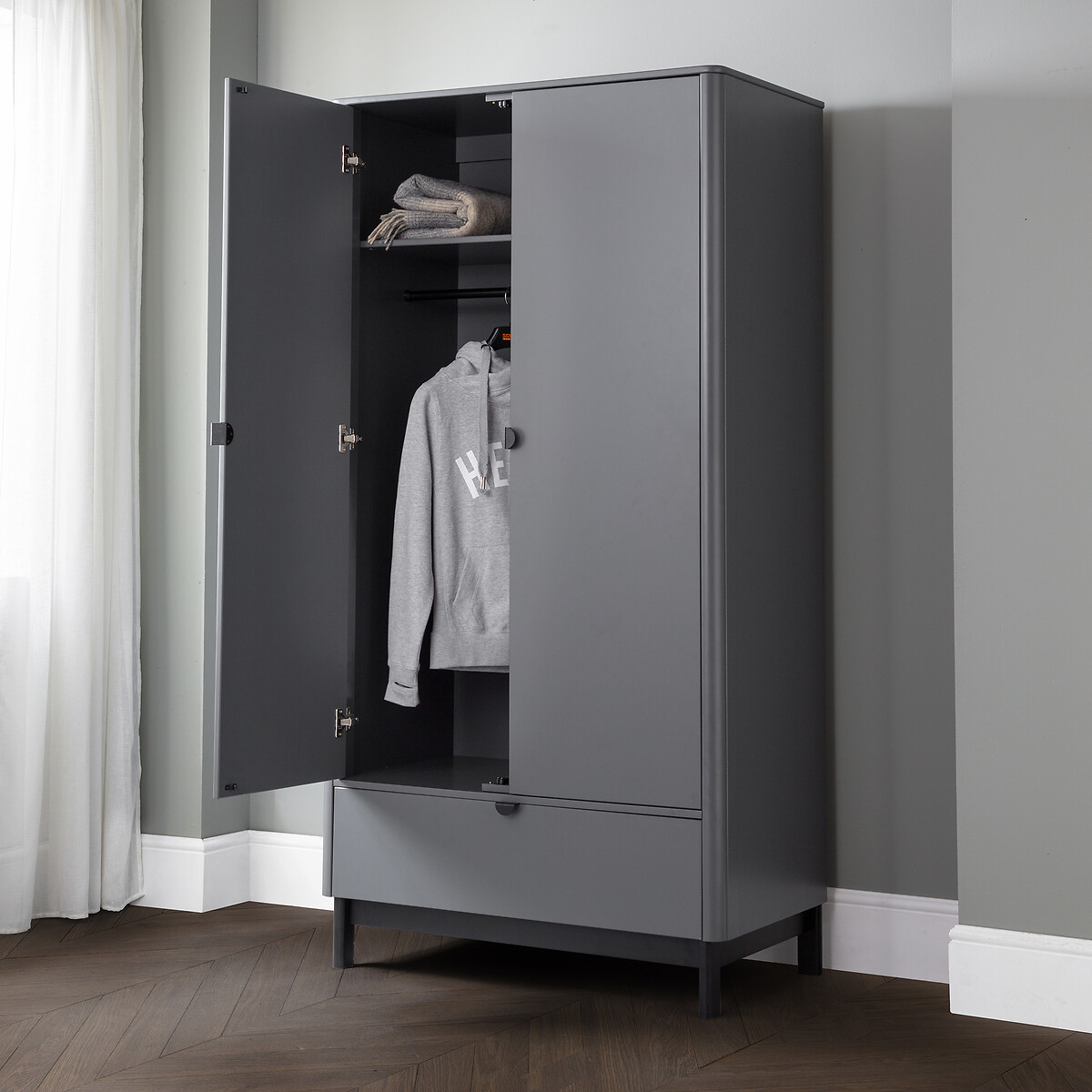 Alexis 2 Door Wardrobe with Drawer slate grey, SO'HOME