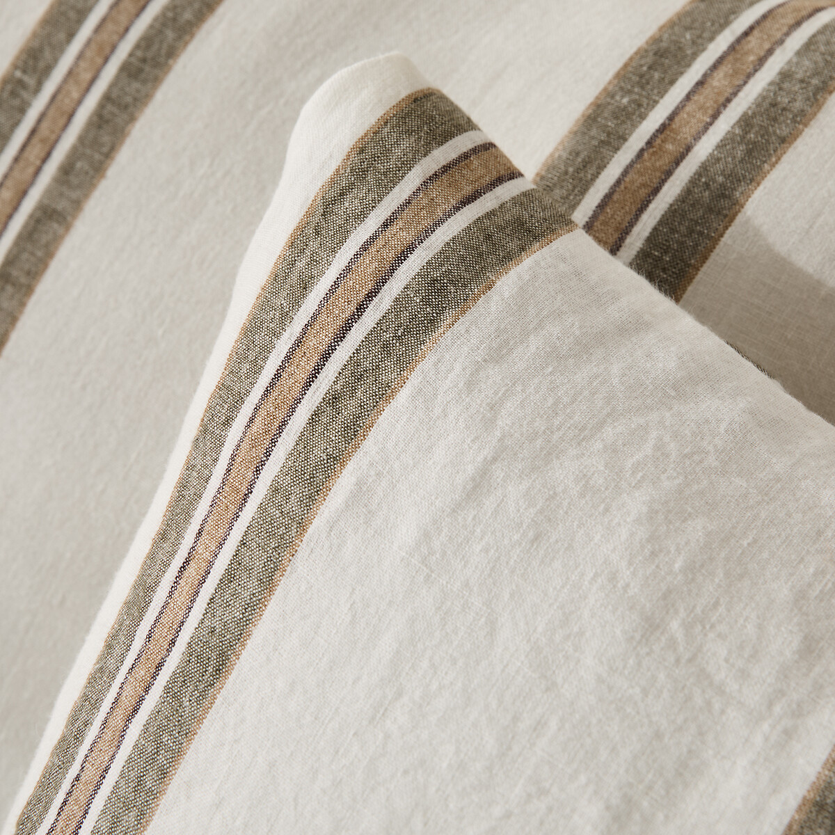 Aelle Washed Linen Pillowcase stripes/ecru background, LA REDOUTE INTERIEURS