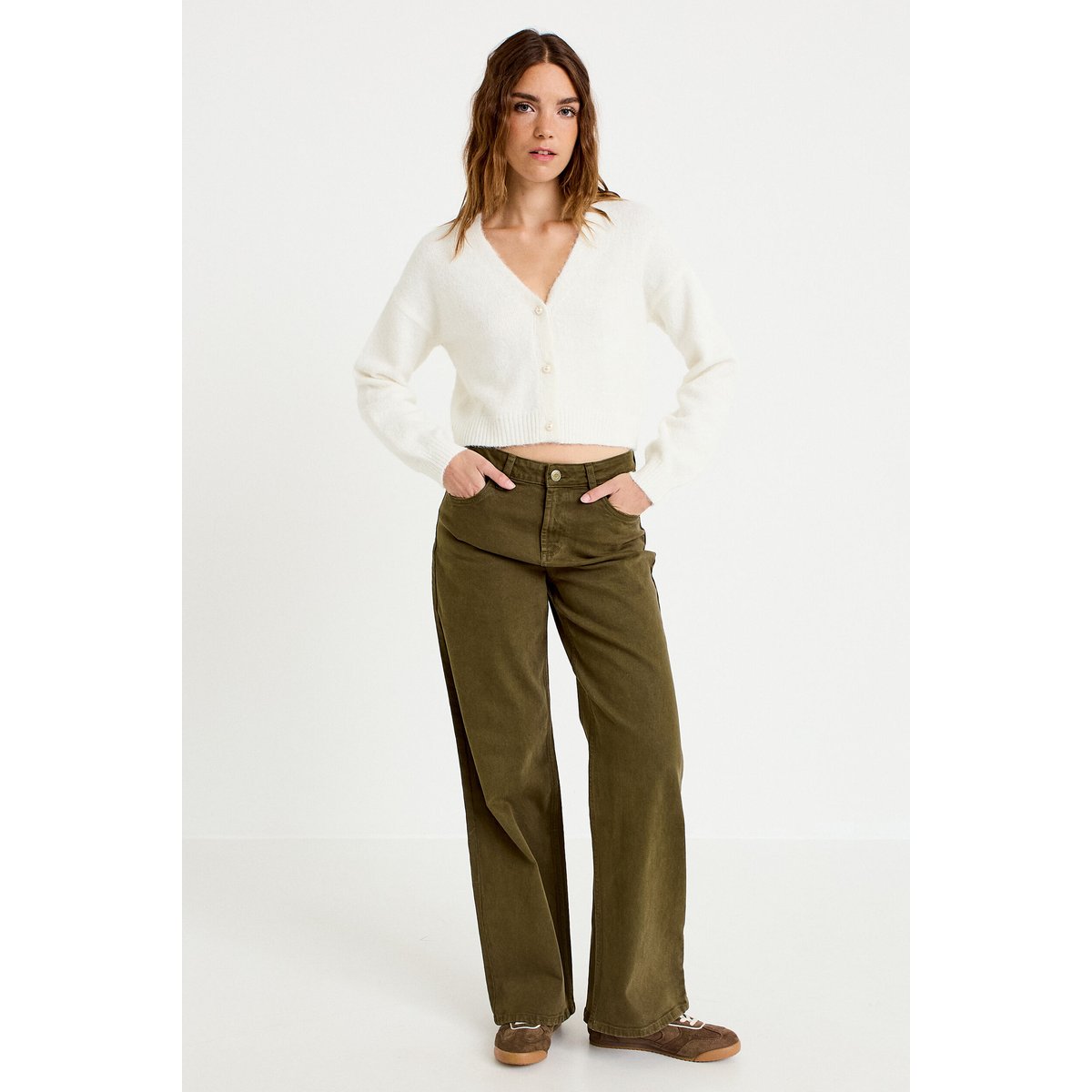 Jean bootcut en velours vert kaki, CACHE CACHE
