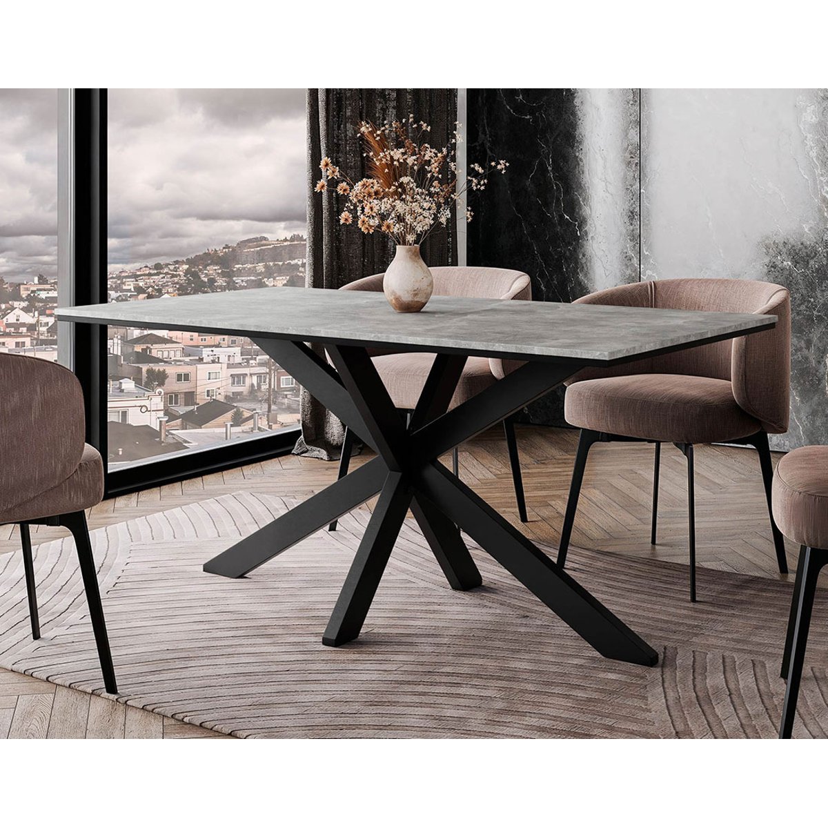 Table à manger  90x160 cm - TOM gris / noir, BEST MOBILIER