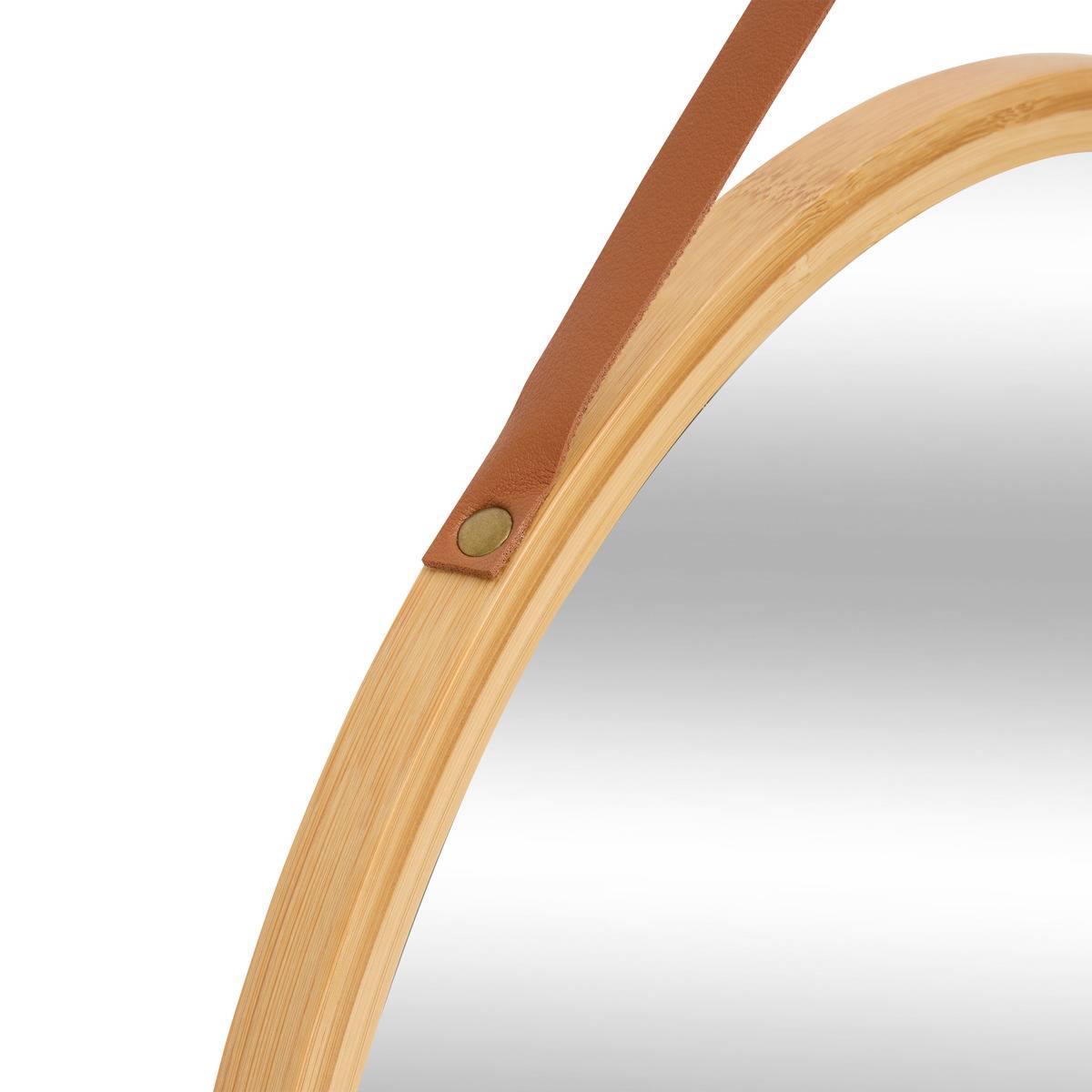 MIROIR MUR CUIR ROND BAM D38 beige, 5FIVE SIMPLY SMART