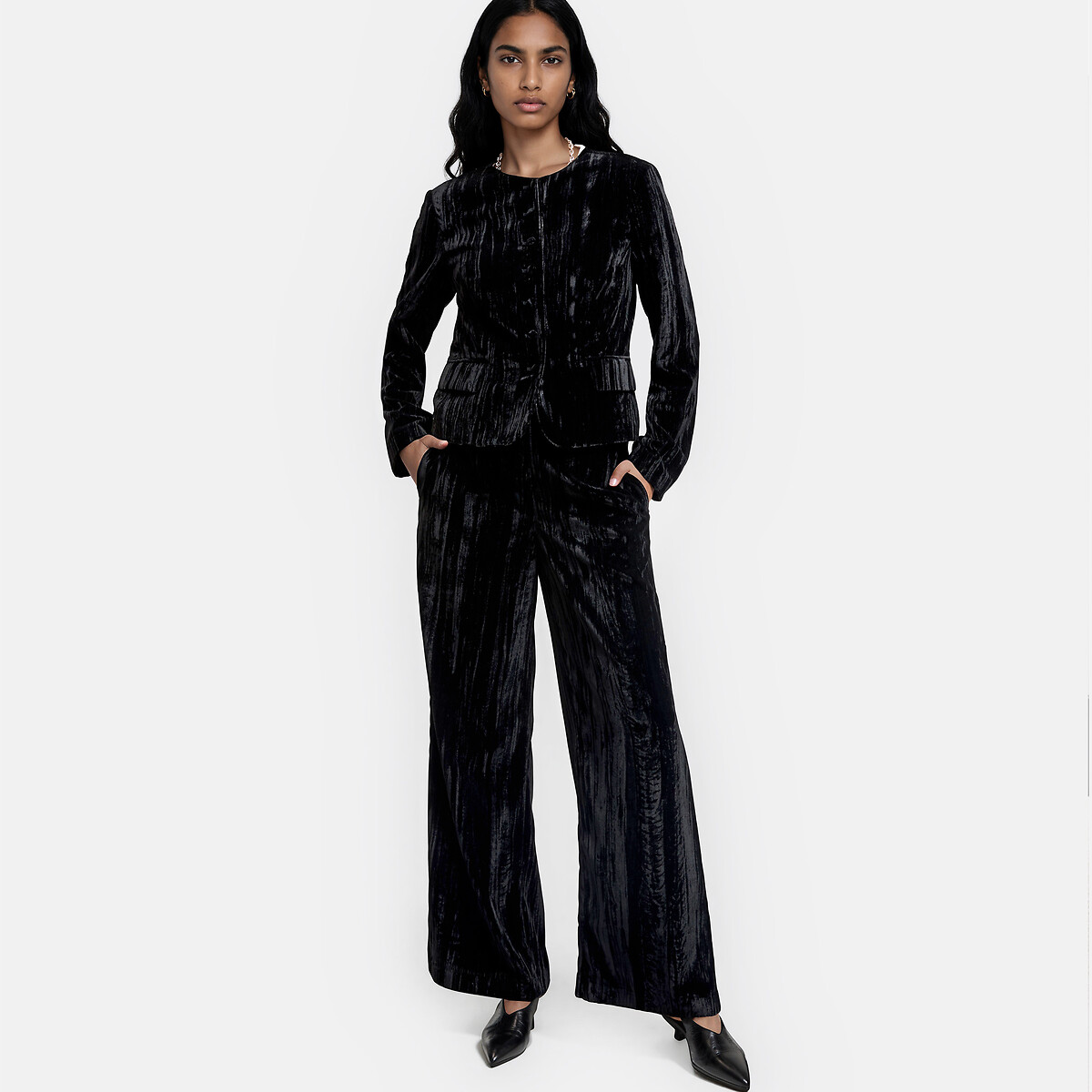 Pantalon large, en velours frappé noir, LA REDOUTE COLLECTIONS
