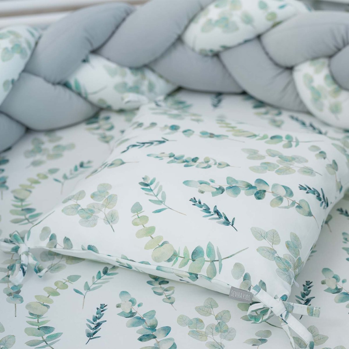 Parure de lit réversible en gaze de coton EUCALYPTUS eucalyptus, vert, gris, SEVIRA KIDS