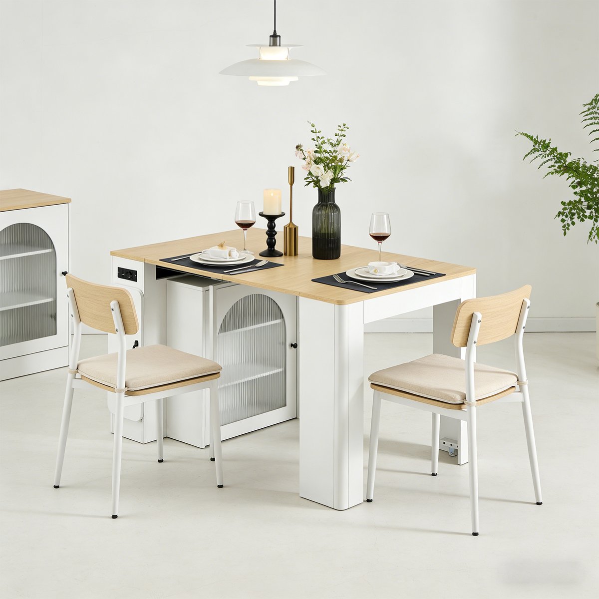 Table à manger extensible à allonge papillon intégrée, ELMOC chêne, MEUBLES COSY
