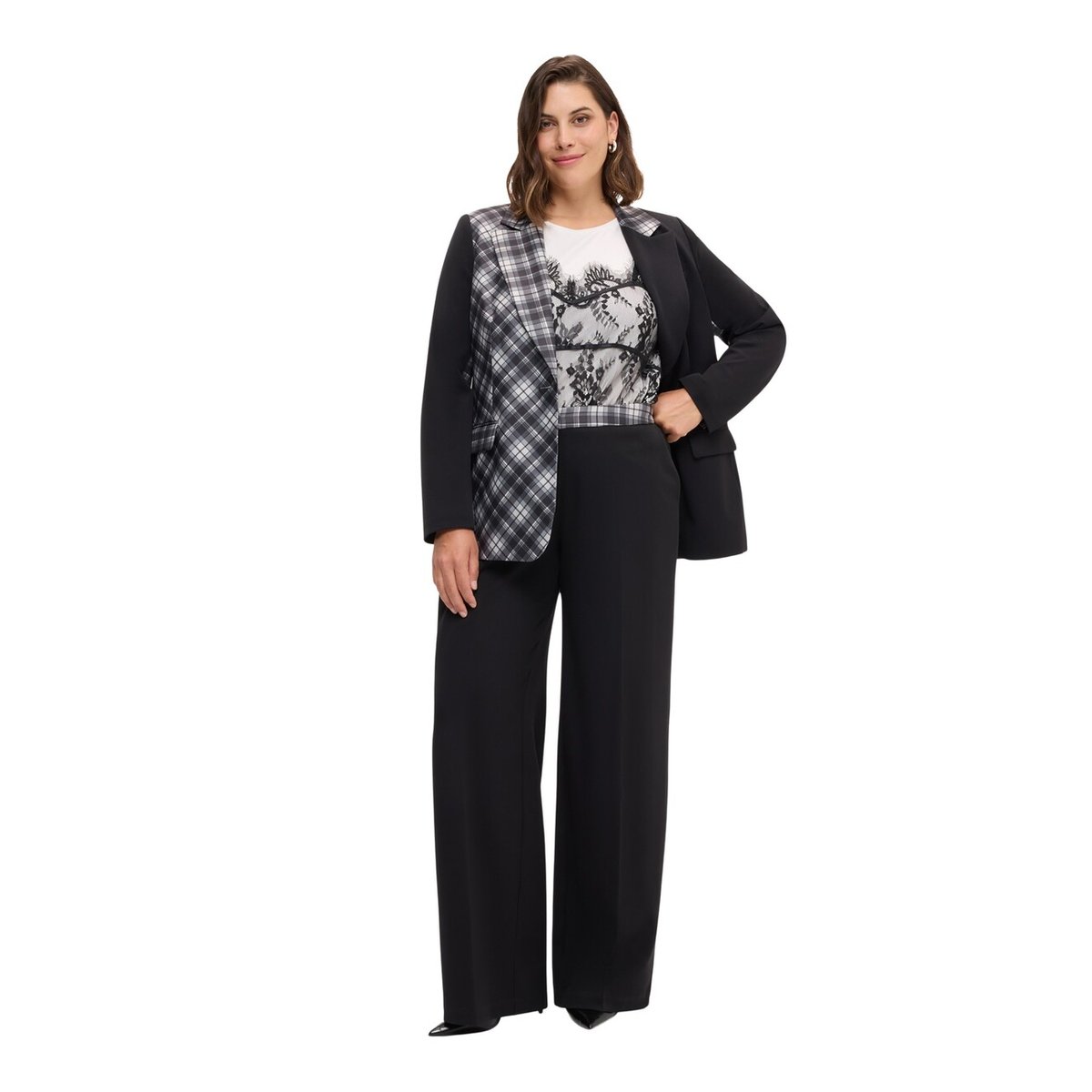 Pantalon Wide Leg avec bande check noir, FIORELLA RUBINO