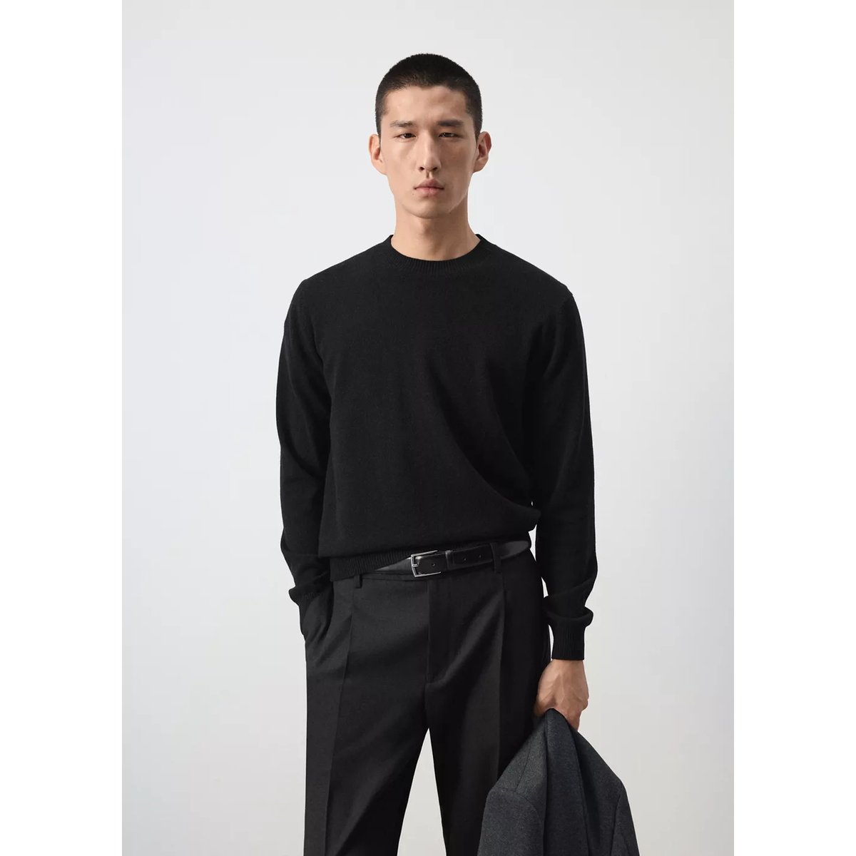 Pull 100 % laine maille fine noir, MANGO MAN