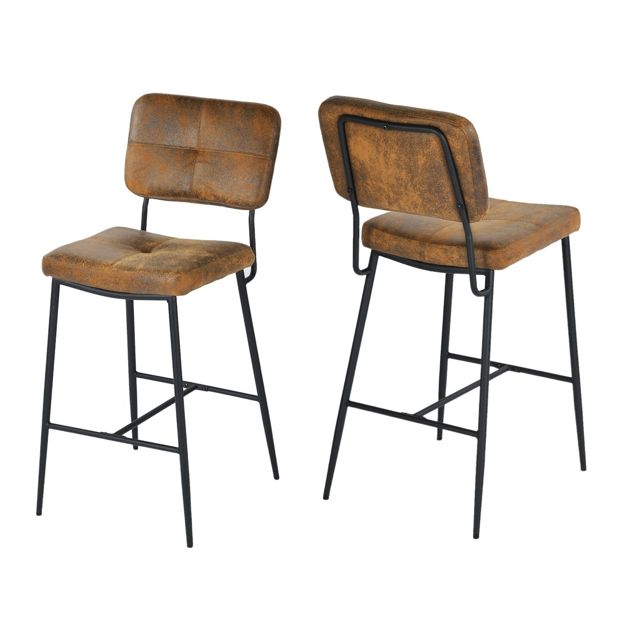 Lot de 2 tabouret de bar rétro vintage, INDEPENDENCE marron, MEUBLES COSY