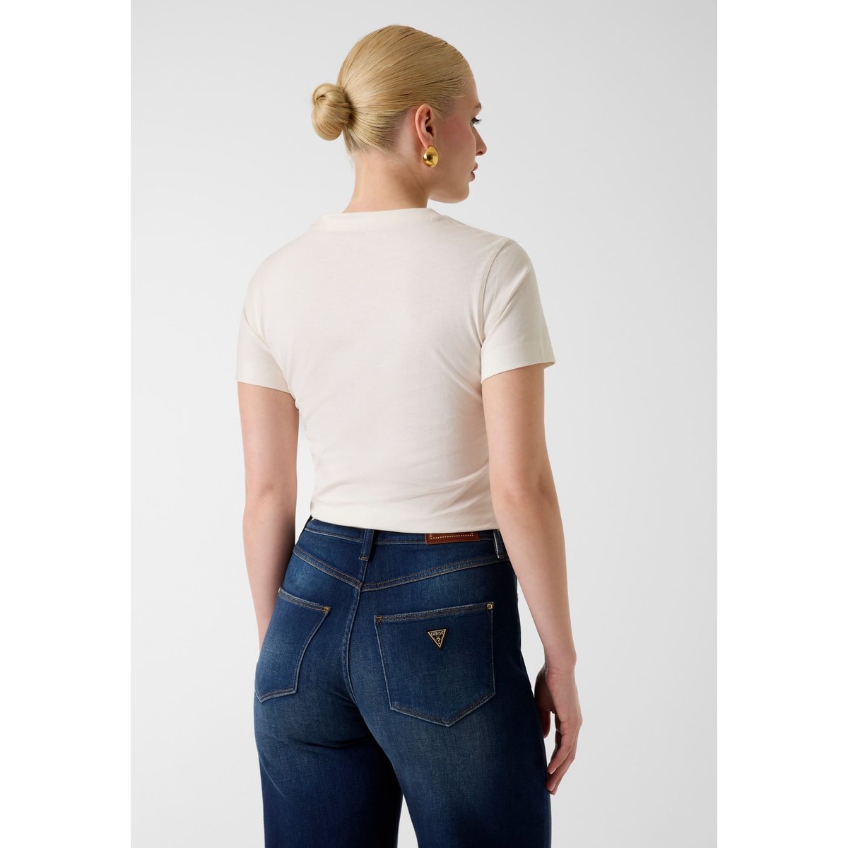 T-Shirt Avec Logo Imprimé crème, GUESS