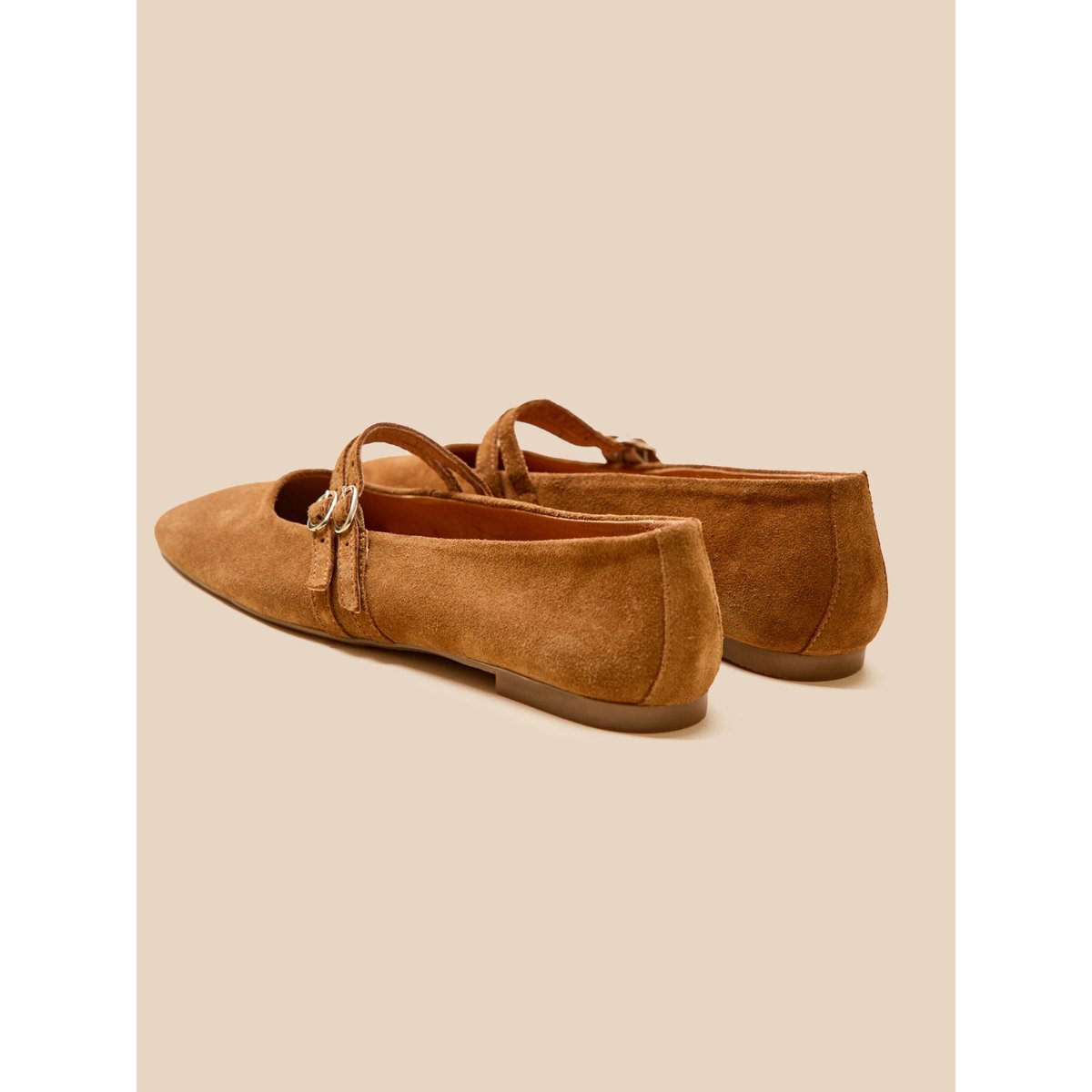 Ballerines 2 brides cuir camel, CYRILLUS