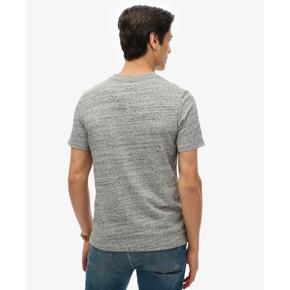 T-shirt col rond à logo gris silex poudré, SUPERDRY
